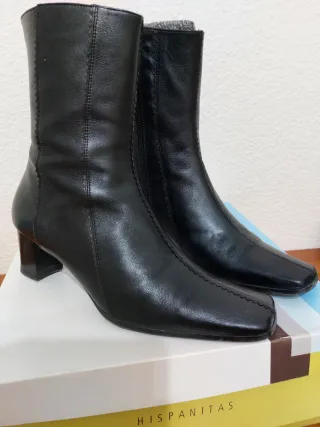 Botines Hispanitas Negros Tacón Cuadrado