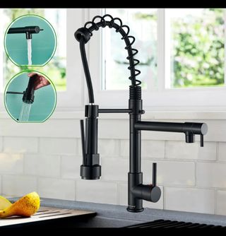 Grifo de fregadero cocina negro nuevo extraíble