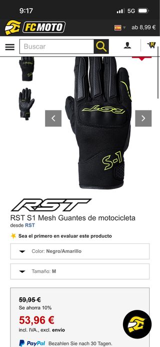 Guantes Moto RST Negro y Amarillo Talla L