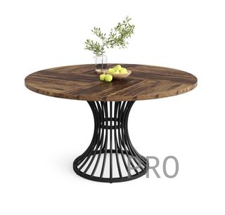 Tavolo da pranzo rotondo Tribesigns per 4-6 persone, tavolo da fattoria da 47 pollici, tavolo industriale con base in metallo per cucina, soggiorno, nero e marrone