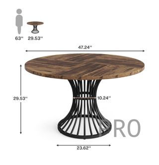 Tavolo da pranzo rotondo Tribesigns per 4-6 persone, tavolo da fattoria da 47 pollici, tavolo industriale con base in metallo per cucina, soggiorno, nero e marrone