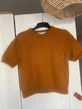 Jersey Zara manga corta lana naranja Talla M