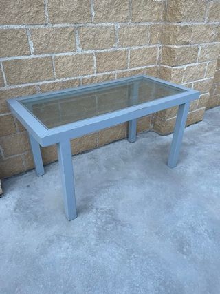 Mesa de centro cristal y metal gris