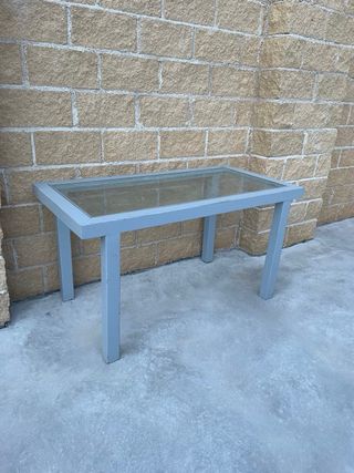 Mesa de centro cristal y metal gris