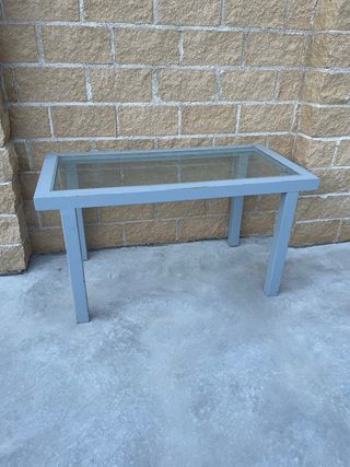 Mesa de centro cristal y metal gris