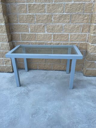 Mesa de centro cristal y metal gris