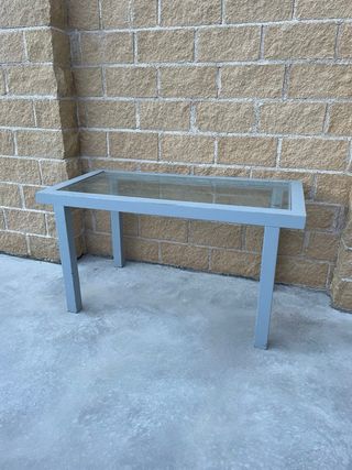 Mesa de centro cristal y metal gris