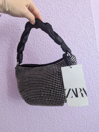 Bolso Zara Negro Brillantes Nuevo