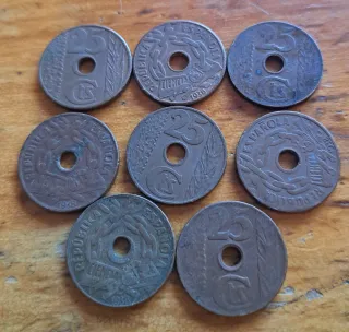Rare, 8 Monete da 25 Centesimi del 1938