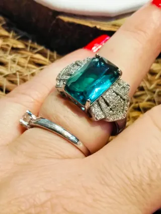 Anillo cóctel plata con piedra azul