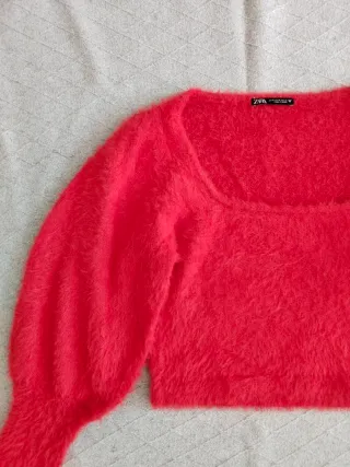 Jersey Zara Rojo Manga Abullonada Talla Única