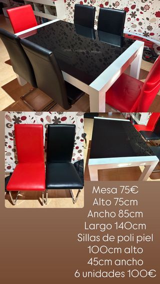 Mesa Comedor Negra y 6 Sillas Polipiel