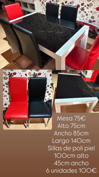 Mesa Comedor Negra y 6 Sillas Polipiel