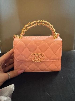 Borsa Chanel Rosa con Manico Catena Oro