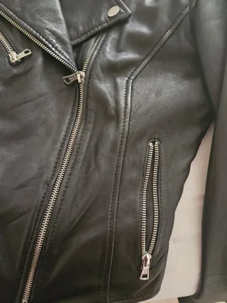 Chaqueta Biker Zara Piel Ovino Negra