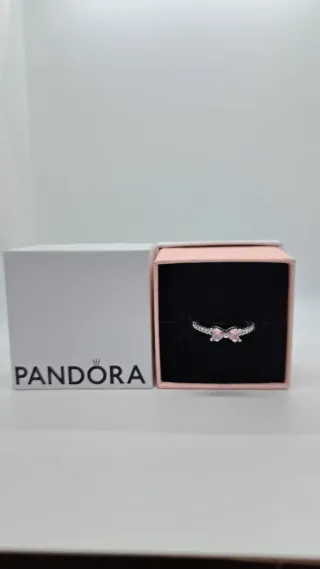 Anillo Pandora Lazo Corazón Rosa Plata