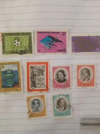 9 francobolli italiani usati 1973