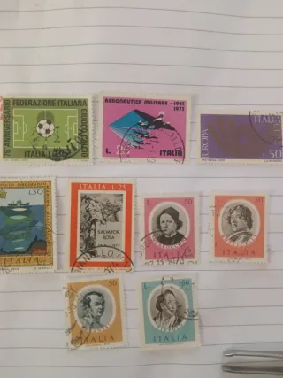 9 francobolli italiani usati 1973