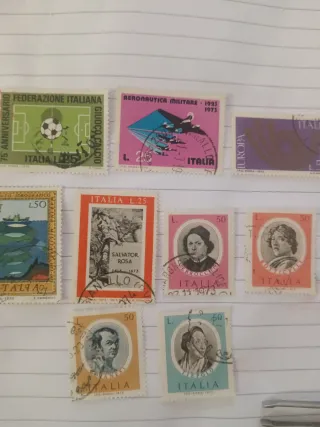 9 francobolli italiani usati 1973