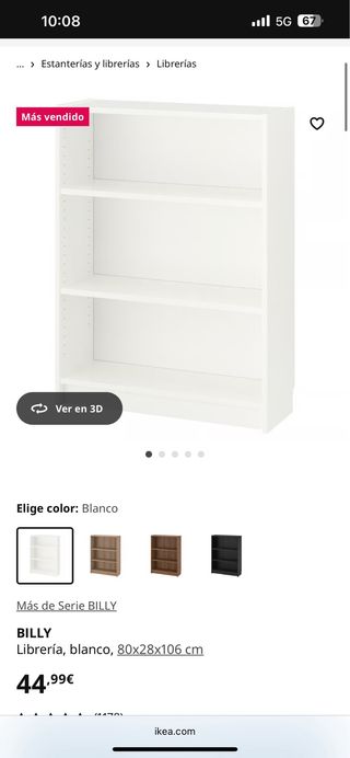 Estantería Ikea BILLY Blanca 3 baldas