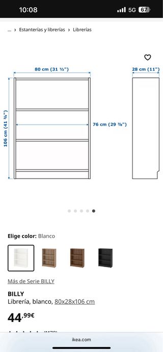 Estantería Ikea BILLY Blanca 3 baldas