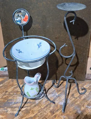 Set ferro battuto, mini lavamani e portacandela