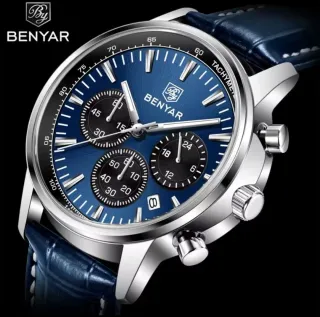 Reloj Benyar Hombre Cronógrafo Azul y Plateado