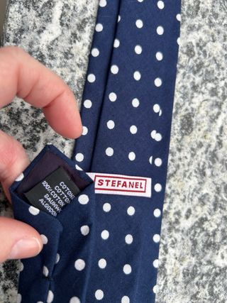 Stefanel cravatta blu pois bianchi 100% cotone