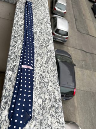 Stefanel cravatta blu pois bianchi 100% cotone