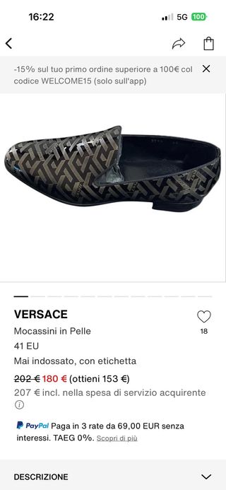 Mocassini Versace vernice nero/oro nr.41 comodo
