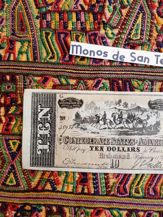 Billete 10 Dollars Confederados 1864
