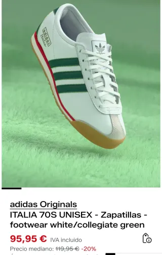 Adidas Italia Blancas y Verdes, talla 41 1/3