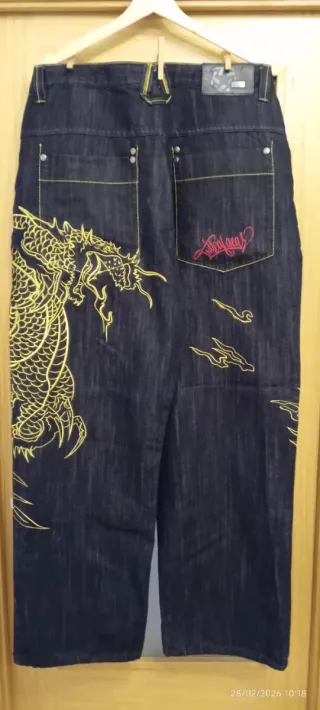 Pantalón Tribal Azul con Diseño Dragón