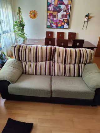 Conjunto de 2 sofás (3pl y 2pl) de tela verde con