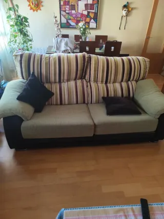 Conjunto de 2 sofás (3pl y 2pl) de tela verde con