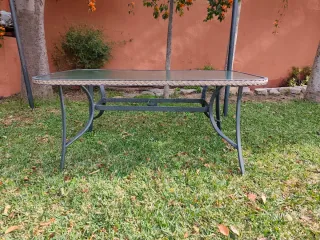 Mesa de jardín cristal y aluminio