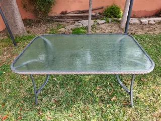 Mesa de jardín cristal y aluminio