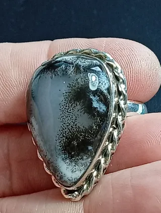 Anillo Plata Ley ágata dendrítica
