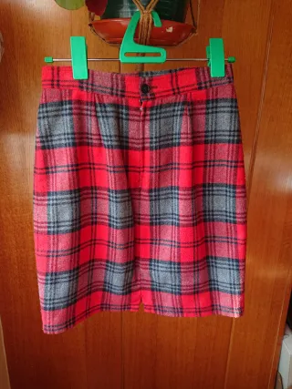 Minifalda cuadros roja y gris T38/40
