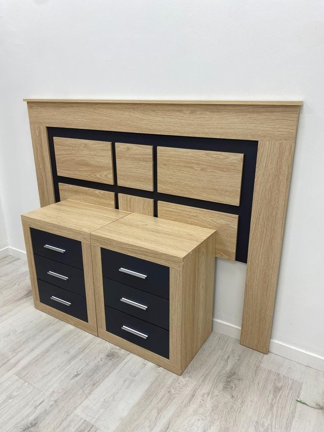 Cabecera con Mesitas de Noche y Cajonera Modelo Kiara Moderna en Blanco o Gris