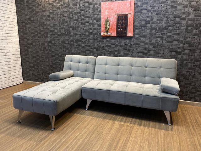 Sofa Cama En Gris Terciopelo Moderno Modelo Zoe