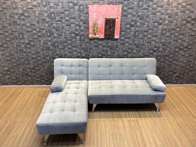 Sofa Cama En Gris Terciopelo Moderno Modelo Zoe