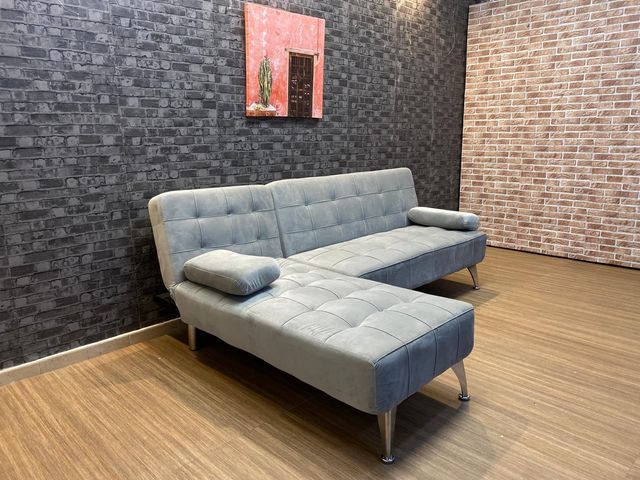 Sofa Cama En Gris Terciopelo Moderno Modelo Zoe