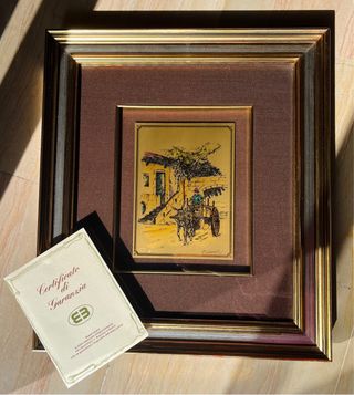 Quadro lastra oro scena rurale