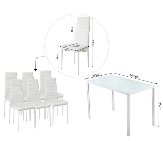 Mesa de Comedor de Cristal 140x80cm + 6 Sillas – Diseño Moderno