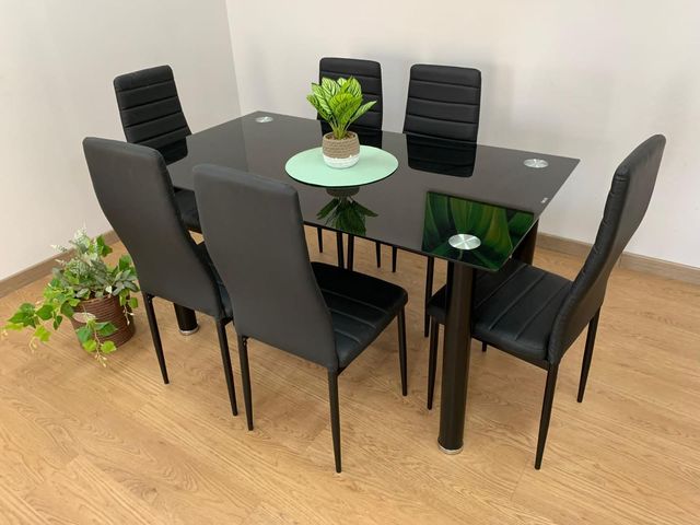 Mesa de vidrio 140x80cm + 6 sillas – Elegante y moderna