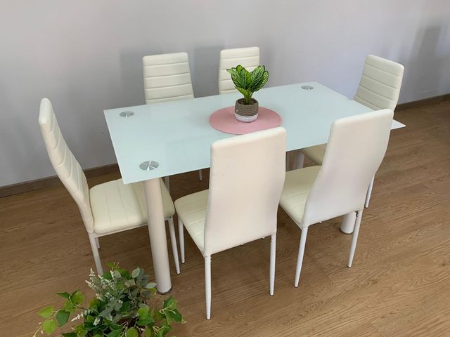 Mesa de vidrio 140x80cm + 6 sillas – Elegante y moderna