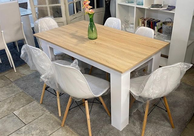 Mesa de comedor 140x80cm + 6 sillas nórdicas