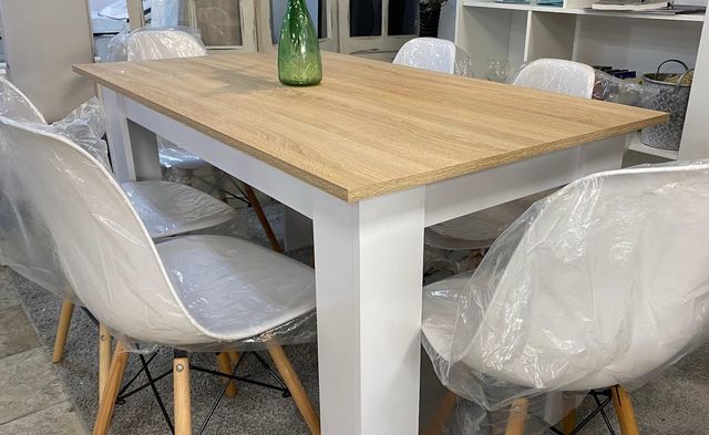 Mesa de comedor 140x80cm + 6 sillas nórdicas