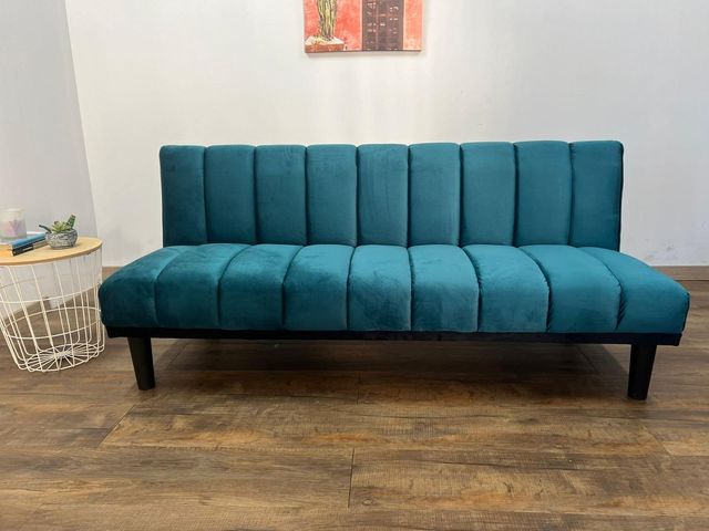 Sofá Cama Cali Terciopelo Gris o Azul – Ideal para Espacios Pequeños